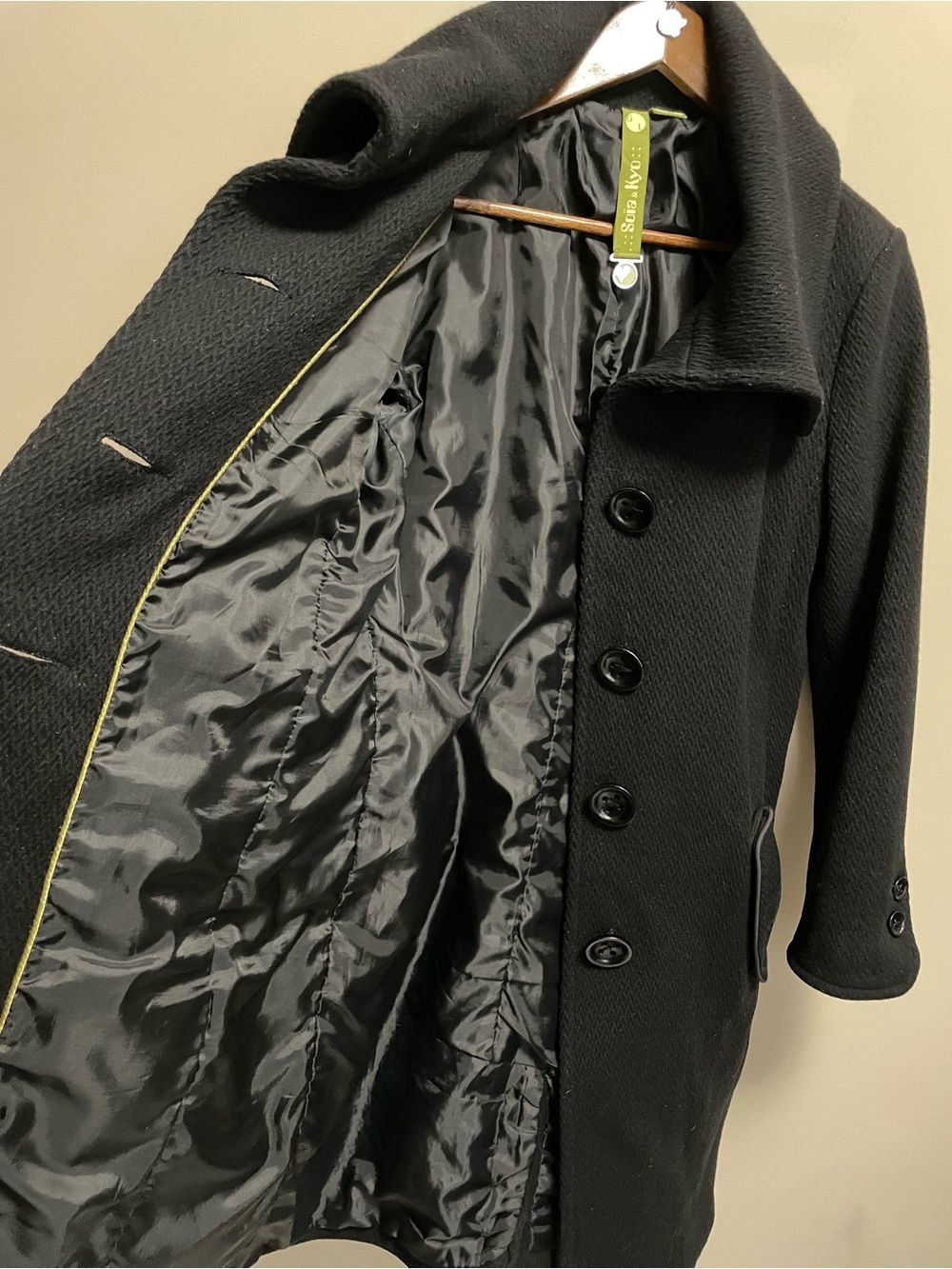Soia & Kyo Black Belted Wool Coat Women’s Large - Picture 3 of 11